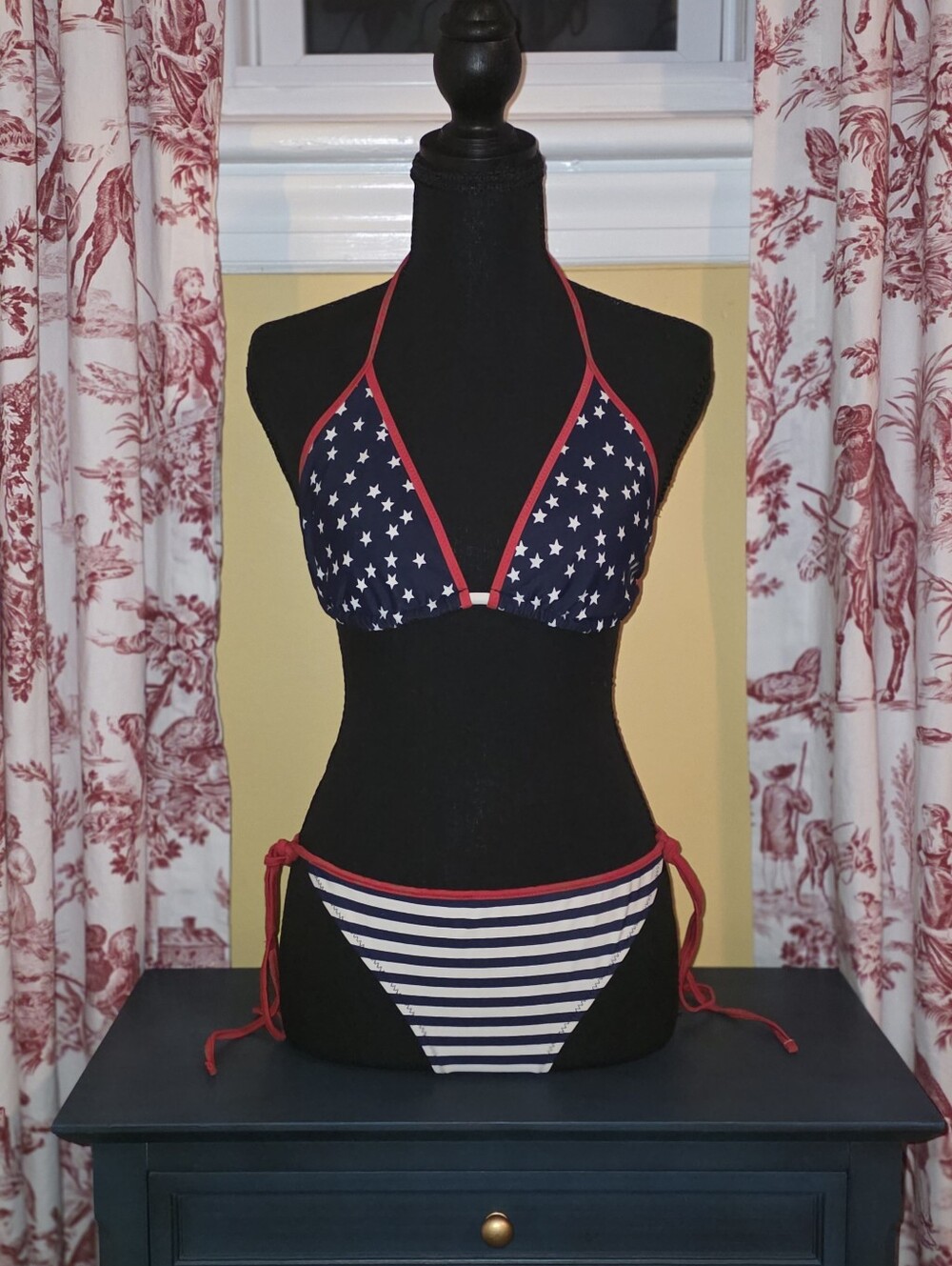 GapBody Navy Stars Stripes Red Tie Bikini Set L